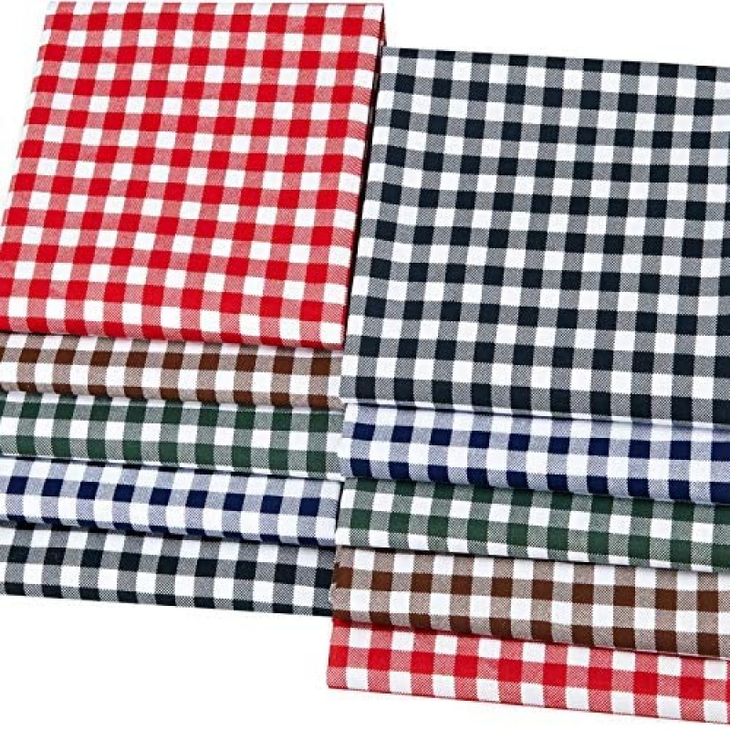 10 Pieces 20 x 20 Inch Christmas Buffalo Plaid Cotton Fabric 5 Colors Christmas Printing Quilting Fabric Squares Black and White Plaid Sewing Patchwork Fabric Christmas DIY Fabric for Craft Supplies