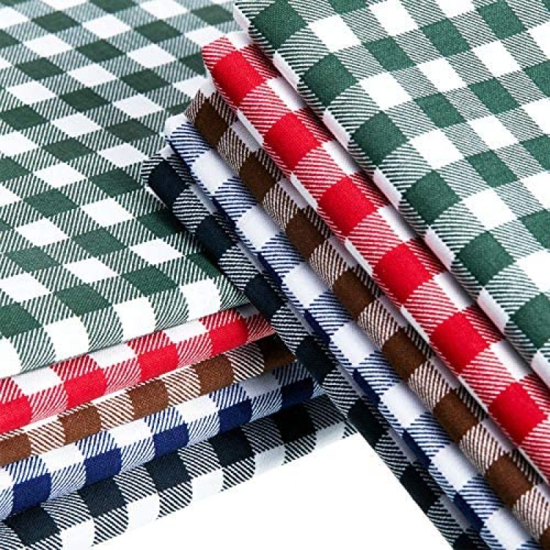 10 Pieces 20 x 20 Inch Christmas Buffalo Plaid Cotton Fabric 5 Colors Christmas Printing Quilting Fabric Squares Black and White Plaid Sewing Patchwork Fabric Christmas DIY Fabric for Craft Supplies