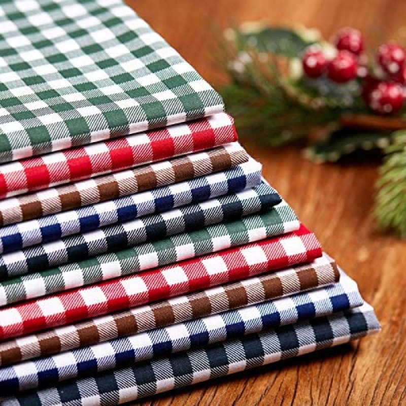 10 Pieces 20 x 20 Inch Christmas Buffalo Plaid Cotton Fabric 5 Colors Christmas Printing Quilting Fabric Squares Black and White Plaid Sewing Patchwork Fabric Christmas DIY Fabric for Craft Supplies