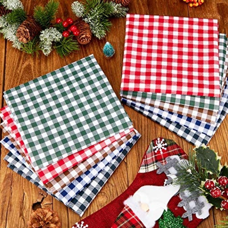 10 Pieces 20 x 20 Inch Christmas Buffalo Plaid Cotton Fabric 5 Colors Christmas Printing Quilting Fabric Squares Black and White Plaid Sewing Patchwork Fabric Christmas DIY Fabric for Craft Supplies